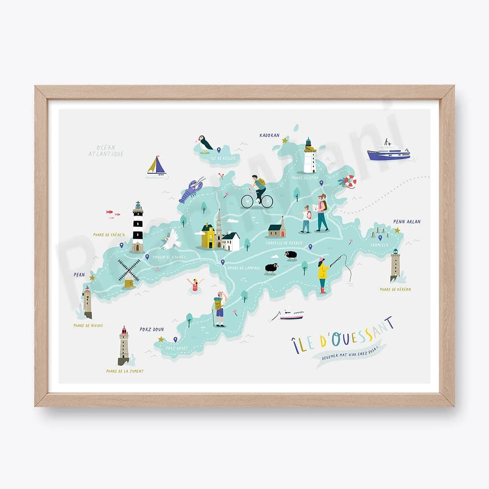 Île d'Ouesan, péninsule de crozon, île de Seine, Belle Isle, péninsule de crozon-carte de Bretagne, 