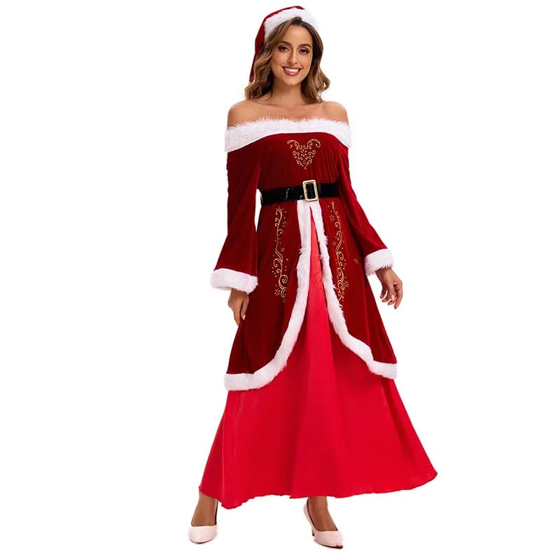 Robe de Père Noël grande taille pour femmes, avec cape, pour spectacle de Noël, cosplay, ensemble co