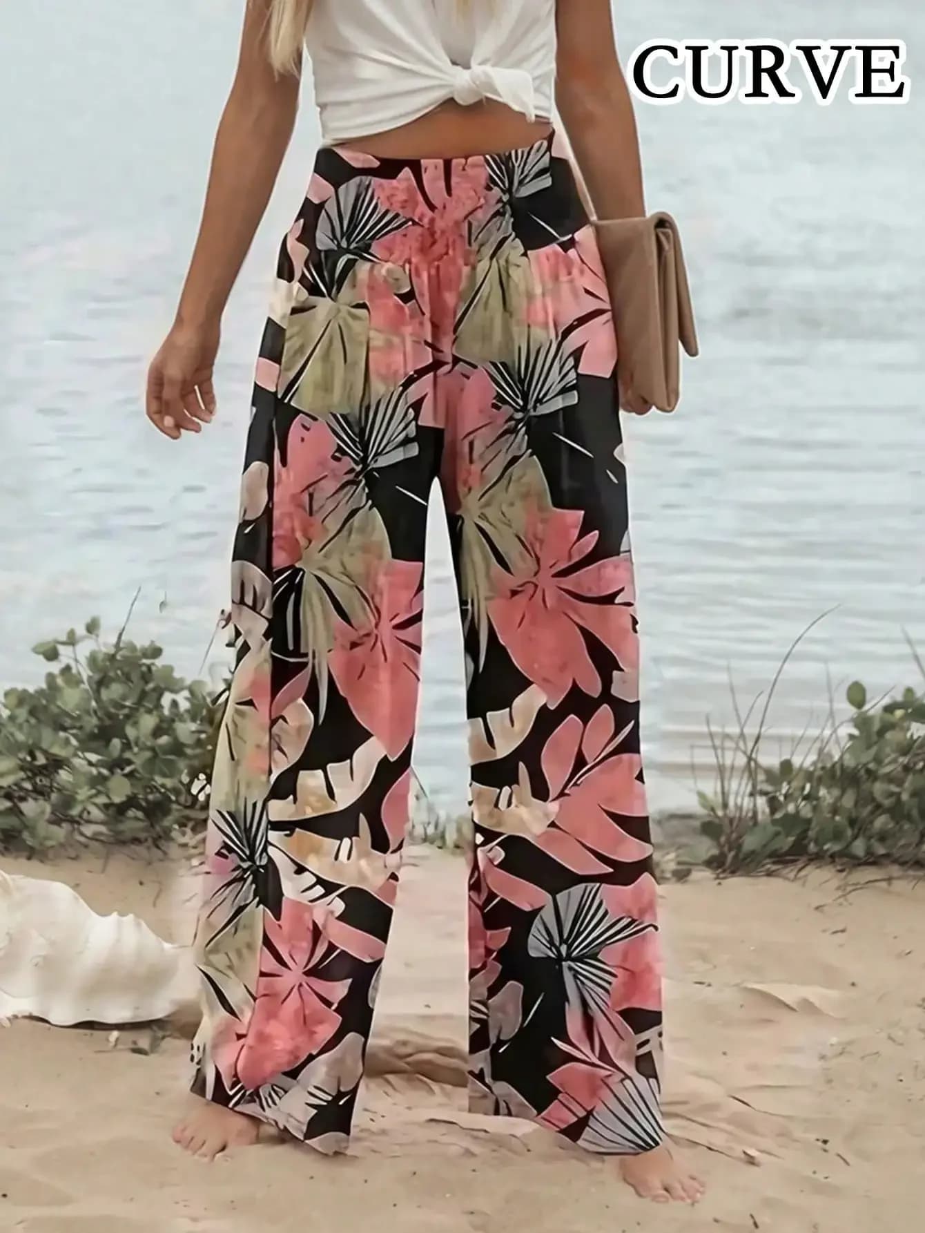 Grande taille 1XL-5XL mode femme imprimé taille haute plissé pantalon à jambes larges femme pantalon