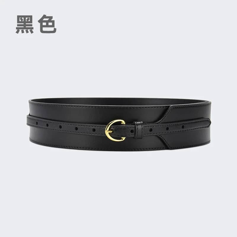 Ceinture large en cuir fin pour femme, fermeture à la taille, décoration extérieure, chemise polyval
