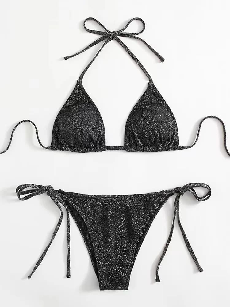 Rose bleu noir brillant Bikini ensemble Triangle Bikinis bandeau maillot de bain femmes maillot de b