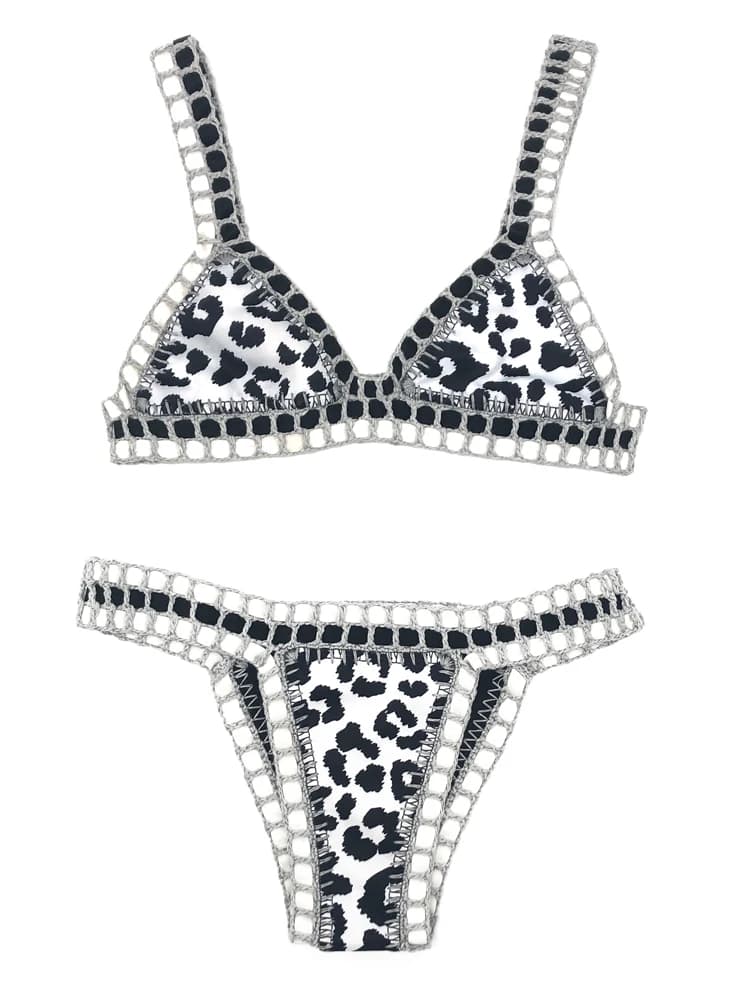 Reversible imprimé léopard Crochet Bikini ensemble String noir Bikinis Maillot De Bain Femme luxe Ma