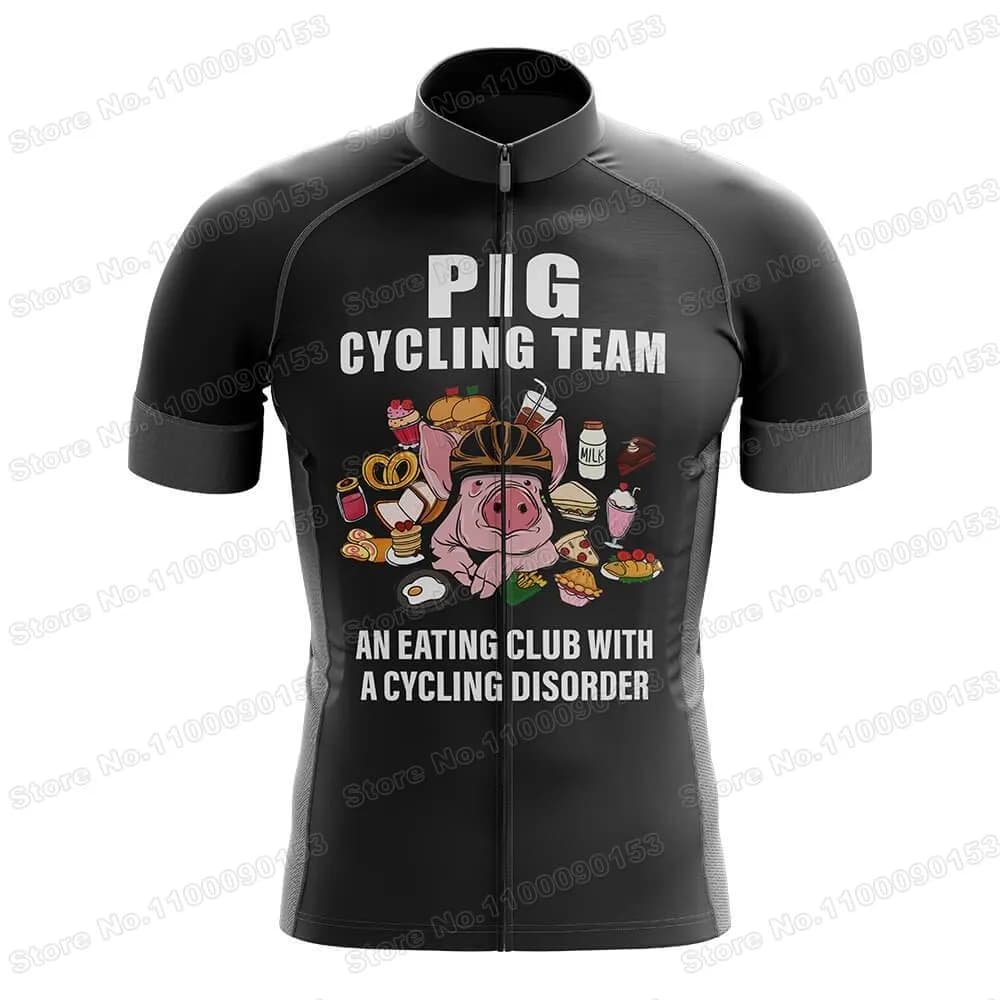 Maillot de cyclisme manches courtes Cochon rigolo 2026,Vêtements de cyclisme dessin animé Rose noir 