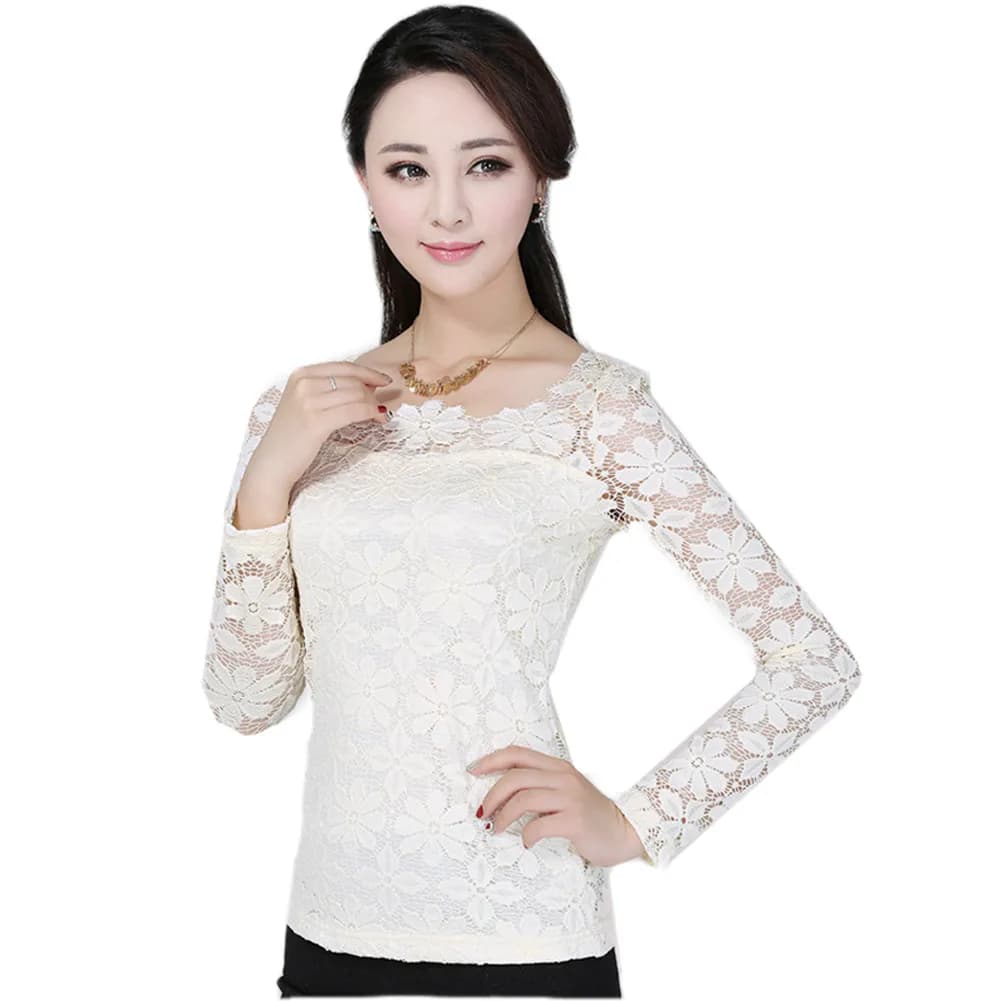 Chemisier en dentelle à manches longues pour femme, coupe ajustée, silhouette féminine, vêtements gr