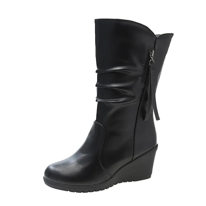 Bottes tendance grande taille pour femmes, fermeture éclair latérale, bout rond, talon haut, mi-moll