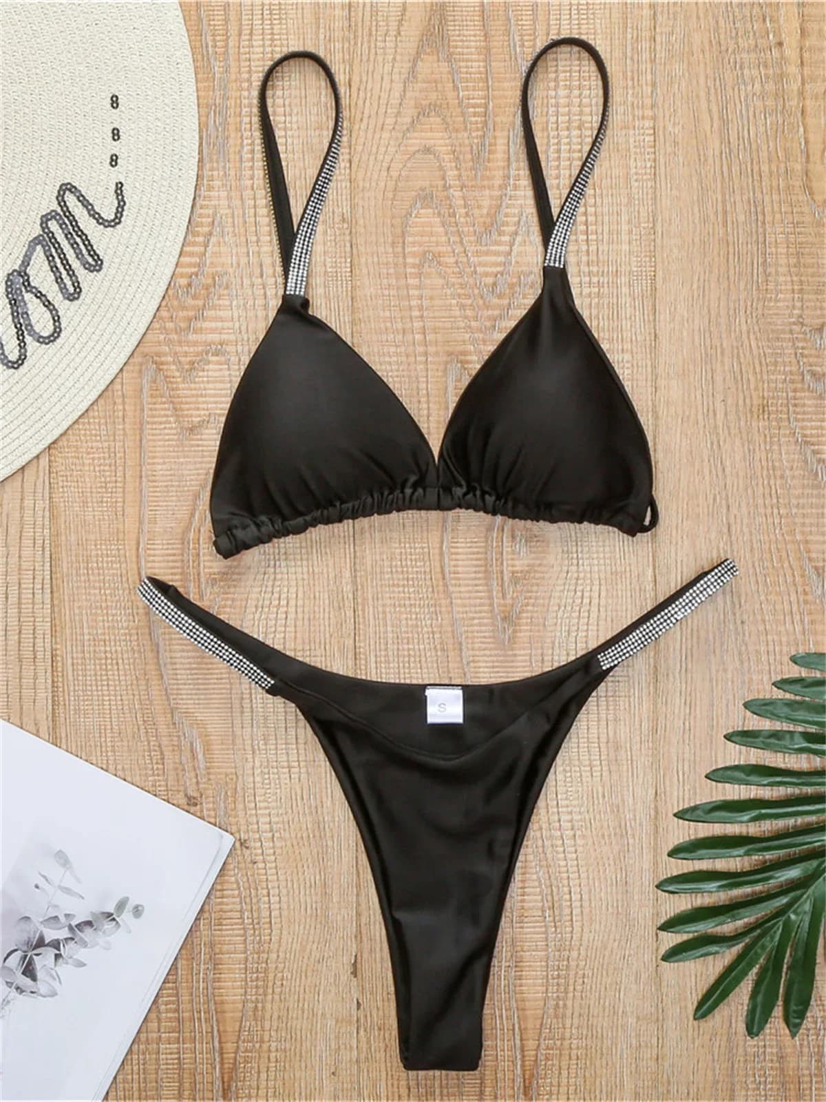 Diamant maillots de bain femmes 2025 Sexy rose Micro Bikini brésilien noir strass string maillots de
