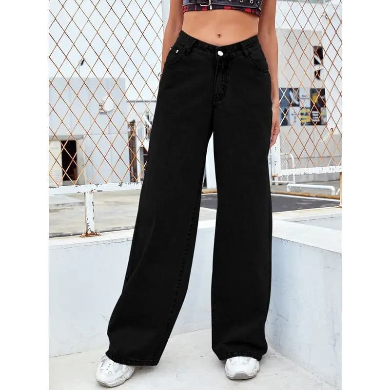 Jean droit tendance pour femme, décontracté, polyvalent, coupe ample, taille haute, mélange coton et