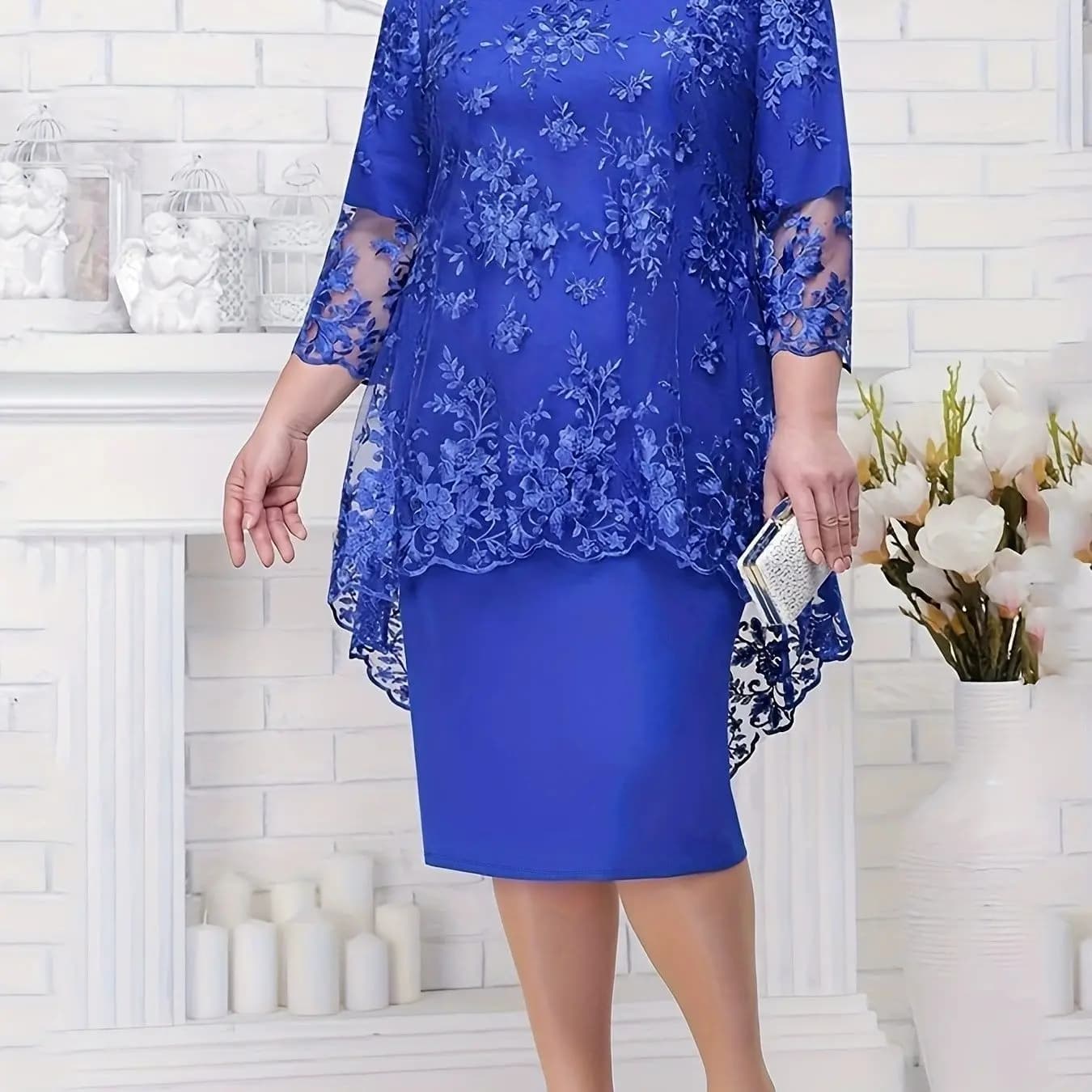 Nouvelle Robe de Soirée Grande Taille pour Femme, Ensemble Deux Pièces avec Broderie en Dentelle de 