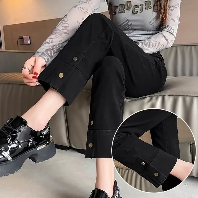Femme jean taille haute jambe droite Denim pantalon pour femmes ajusté Vintage Chic et élégant Uniqu