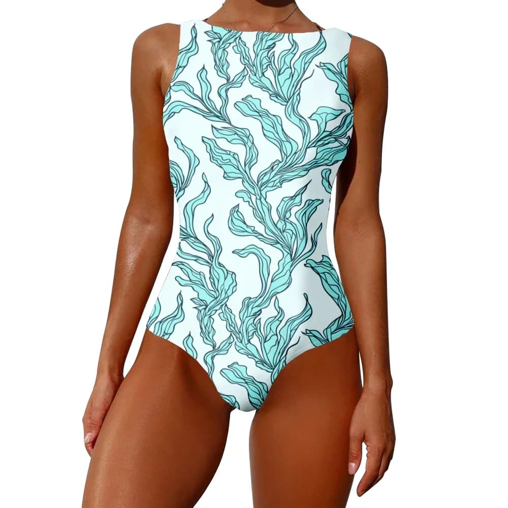 Maillot de bain une pièce imprimé d'algues, contrôle du ventre, vêtements de plage légers, essentiel