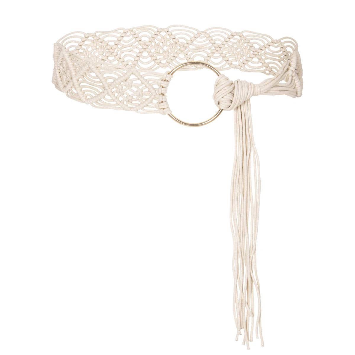 Beige femmes tissé taille ceinture coton Crochet été plage tissé à la main corde tressée maigre robe