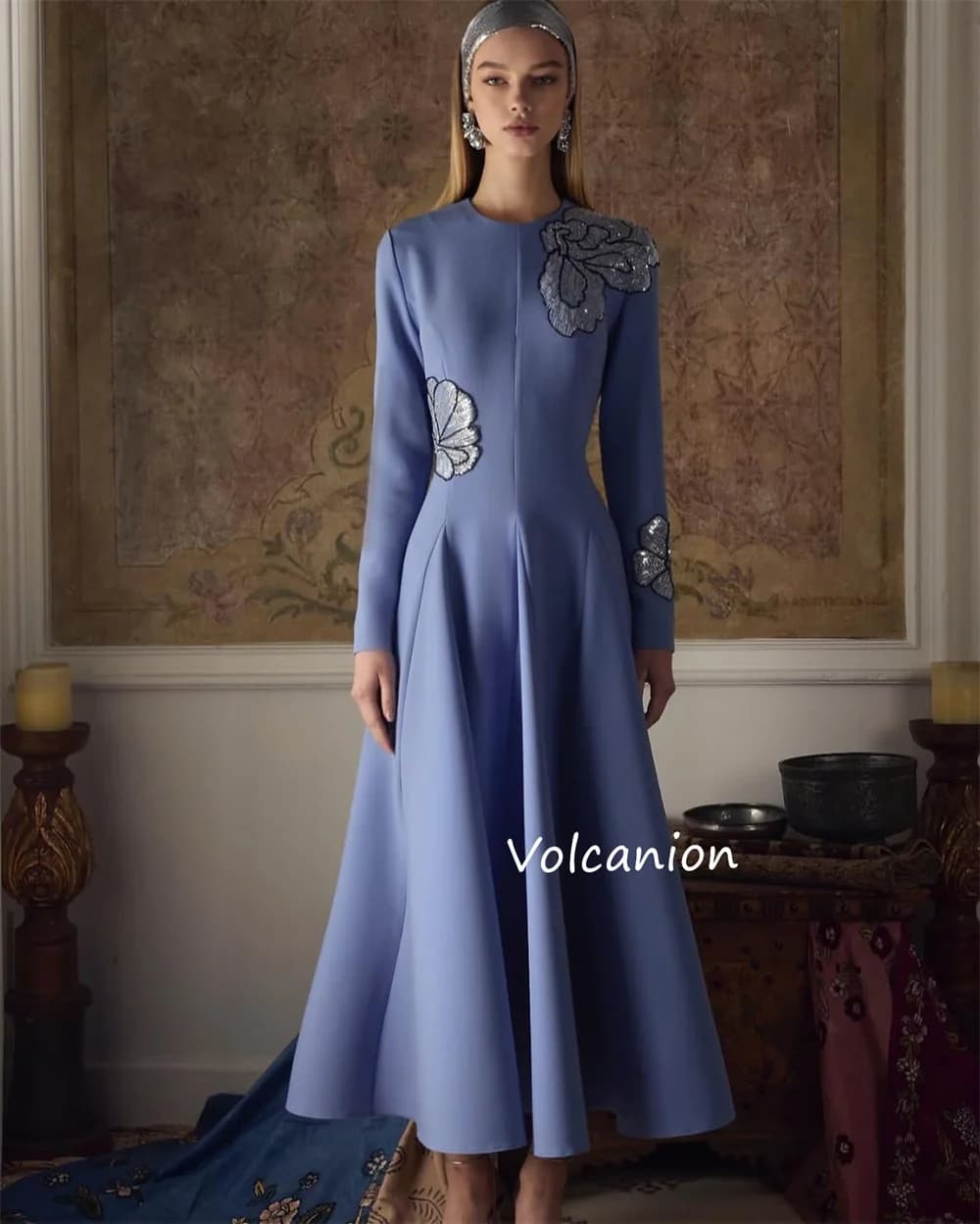 Robe mi-longue en Jersey personnalisée, paillettes, col rond, ligne a, sur mesure, pour occasions de