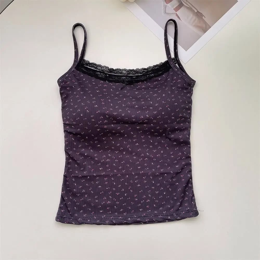 Débardeur élégant en dentelle imprimé floral, Slim, Sexy, haut à fleurs, taille unique, printemps, Y