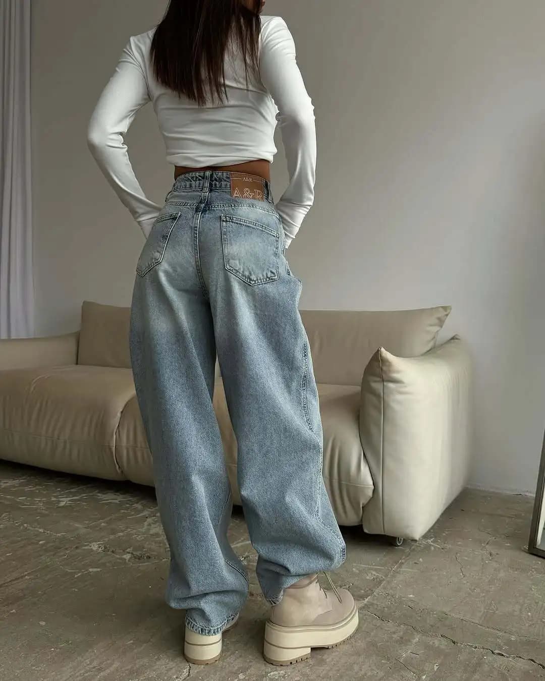 Jean Vintage taille basse délavé à jambes droites, pantalon en Denim à jambes larges pour femme, nou