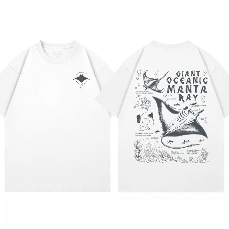 Nouveauté 2026 T-shirts à manches courtes pour femmes, col rond, motif Raie manta, thème Science pop