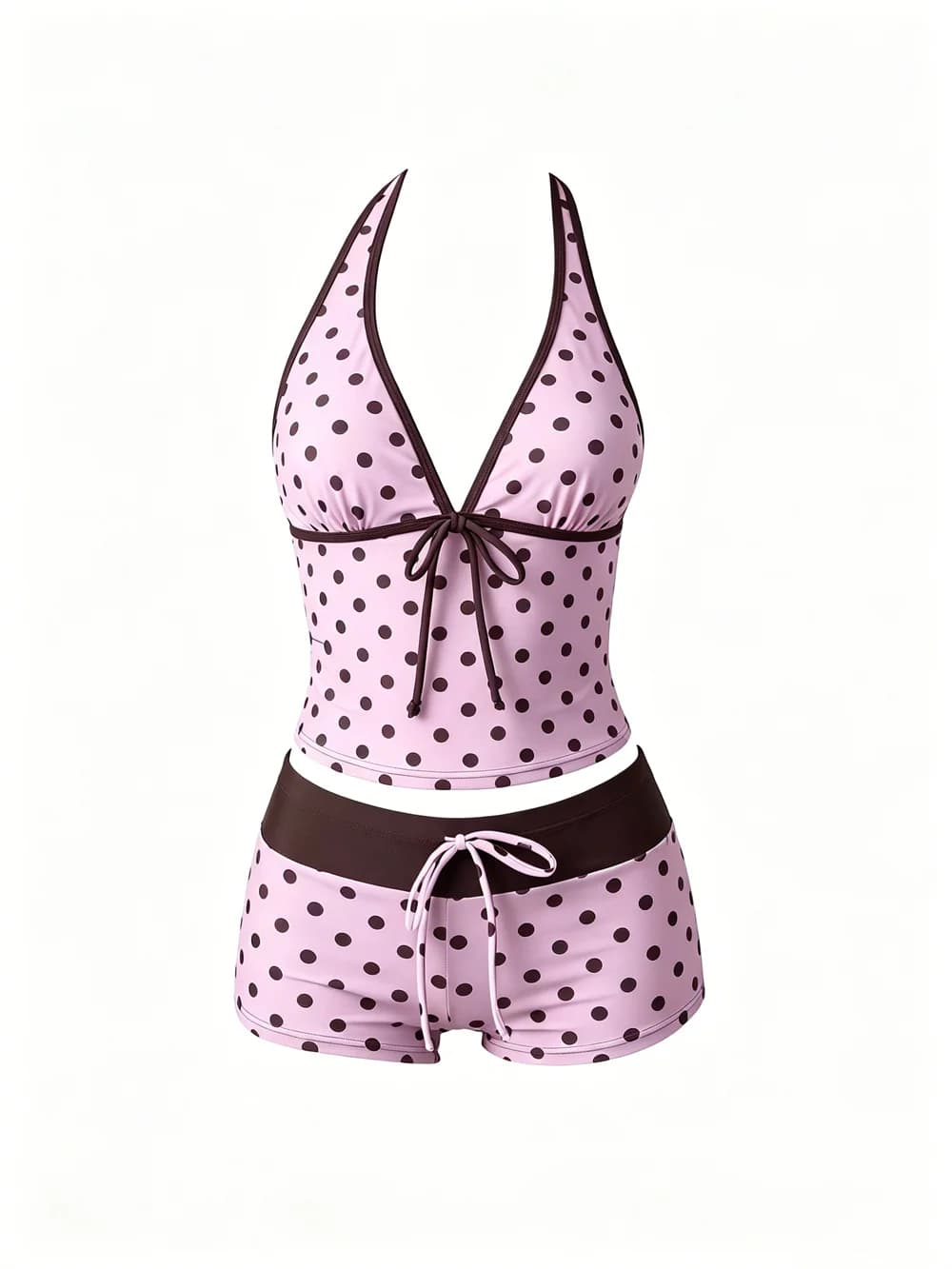 Ensemble bikini à pois kawaii, short tankini rose et marron, maillot de bain coréen pour femme, styl
