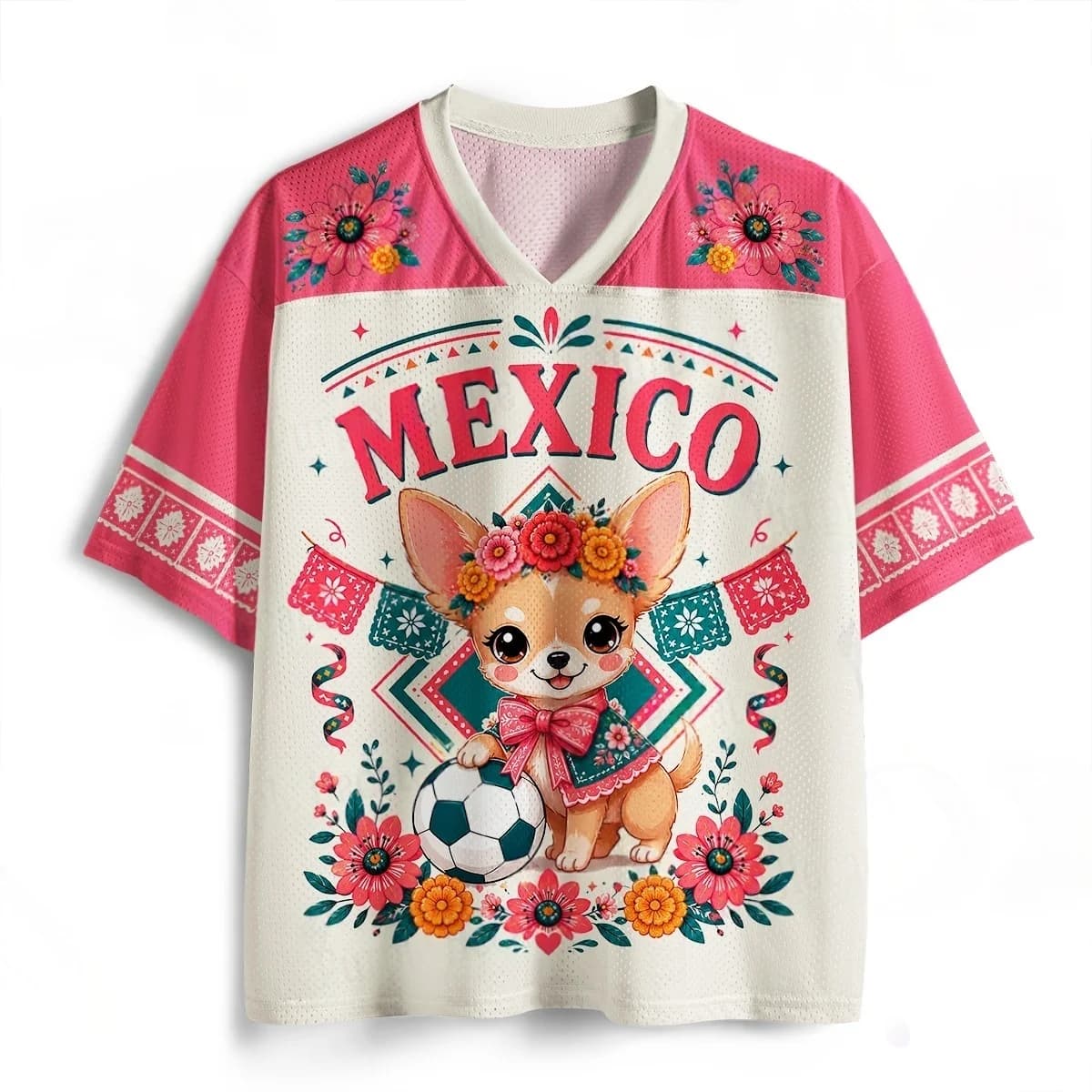 T-shirt à manches courtes respirant imprimé en 3D, motif Chihuahua de style mexicain, fleurs ethniqu