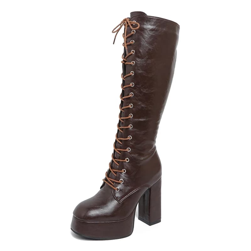 Rome plate-forme bottes hautes mode bout rond daim à lacets fermeture éclair latérale anti-dérapant 