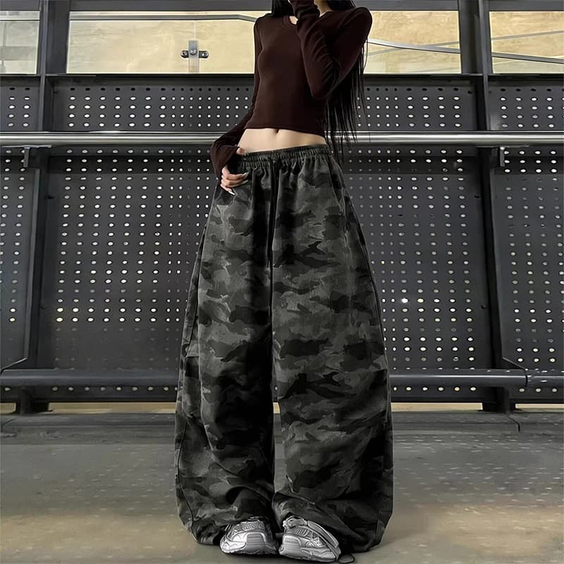 Pantalon de travail camouflage taille haute pour femme, design tendance, coupe ample, jean droit, pa