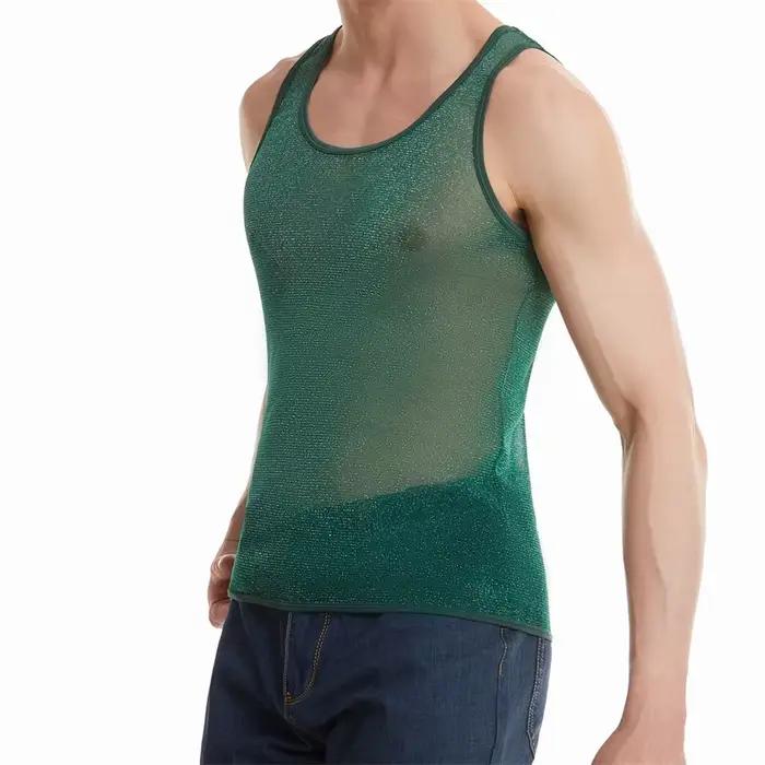 Maillot de corps transparent brillant pour homme, maillot de corps moulant, maillot de sport respira