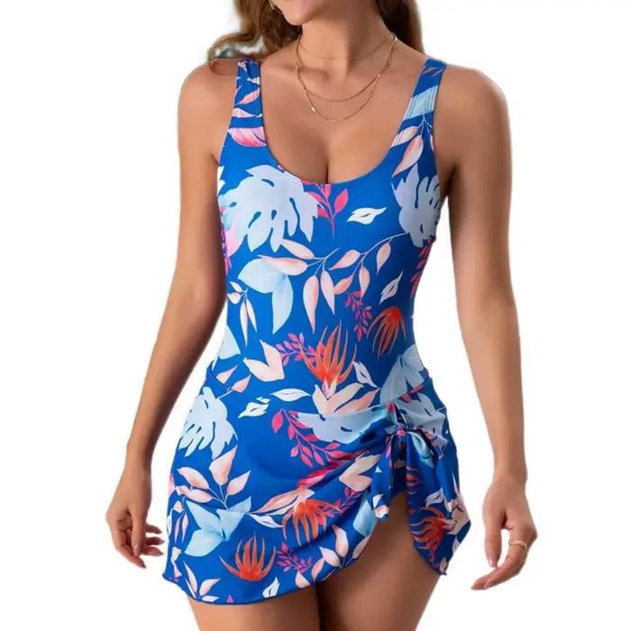 2025 femmes maillot de bain cravate noeud jupe de bain sans manches maillot de bain imprimé léopard