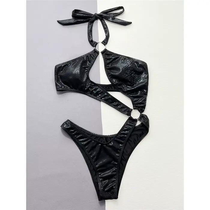 Peau de serpent asymétrique découpé licou une pièce maillot de bain femmes maillots de bain femme co