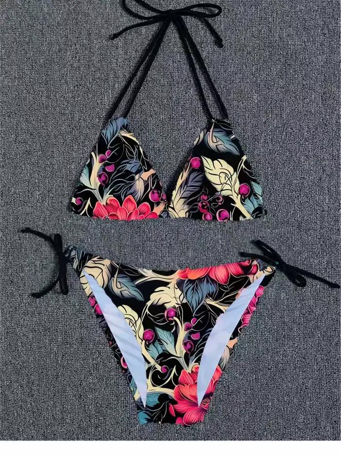 Sexy imprimé fleuri Bikini ensemble femmes maillot de bain deux pièces maillots de bain Triangle mai