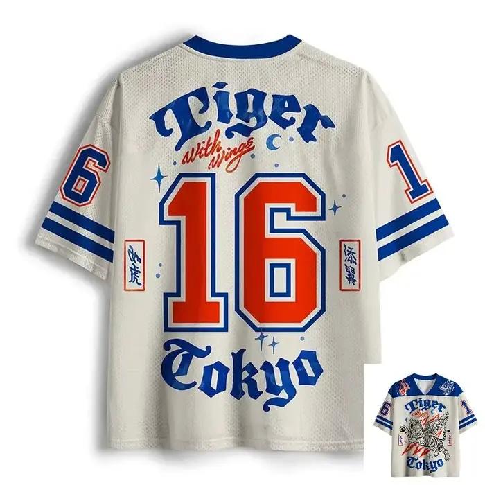 T-shirt unisexe style japonais rétro avec tigre à ailes imprimé en 3D, col en V, mode décontractée Y