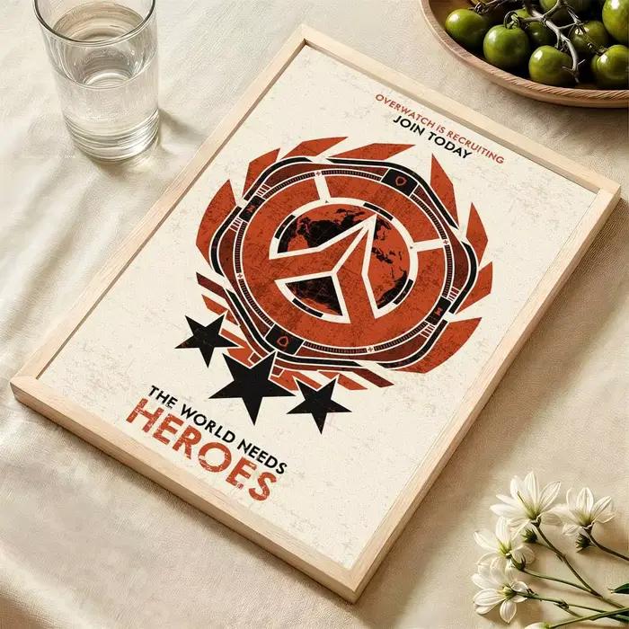 Pop Game O-Overwatch – affiche artistique autocollante mignonne, autocollant rétro en papier Kraft,