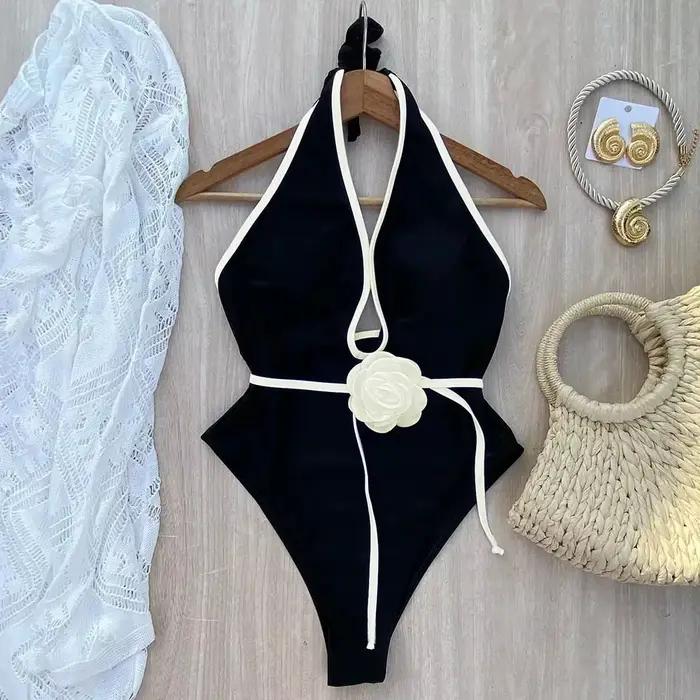 Maillot de bain une pièce fleuri 2025 nouveau licou maillot de bain bandeau femmes maillot de bain m
