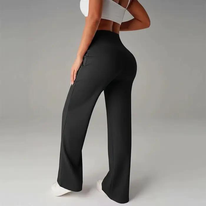 Pantalons de yoga taille haute pour femmes, pantalons de sport amples à jambes larges avec poches, a
