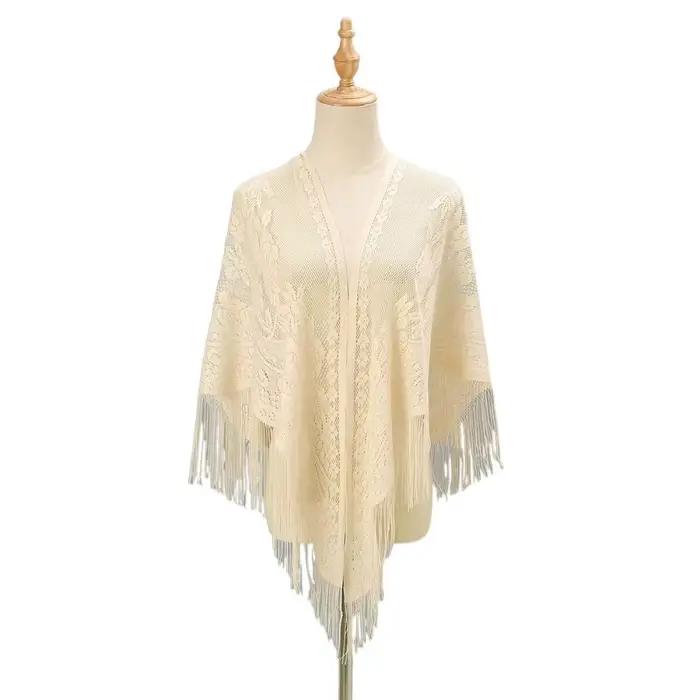 Accessoires de mariage avec pompon, châle ajouré multicolore pour femme, châle de mariée, cape de so