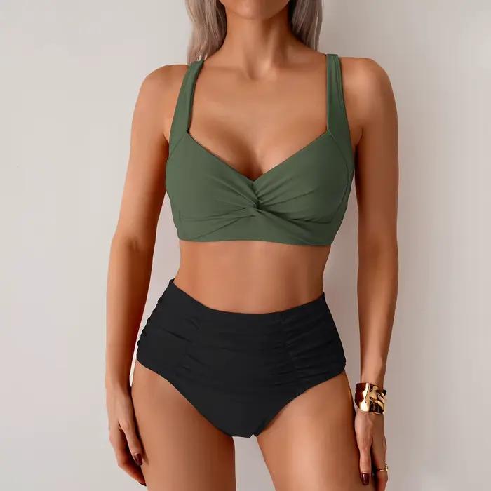 Maillots de bain bikini pour femmes 2026 – Ensembles deux pièces taille haute sans bretelles – Vêtem