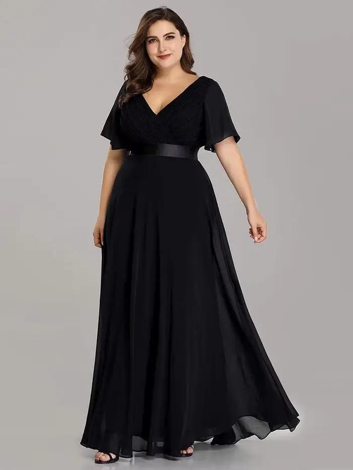 Nouvelles Robes de Soirée Longues Élégantes pour Femmes Grande Taille 2024, Coupe A-Line, Col en V,