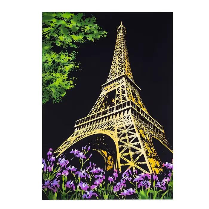 Bricolage A3 monuments de ville Paris londres scène de nuit peinture à gratter avec outil paysage co