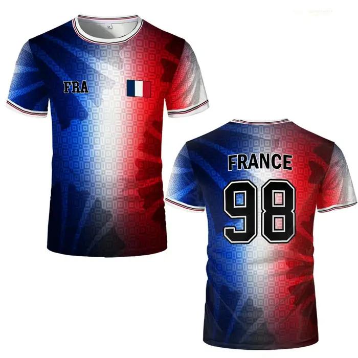 Maillot de football imprimé drapeau français, t-shirt d'été unisexe décontracté à manches courtes, p