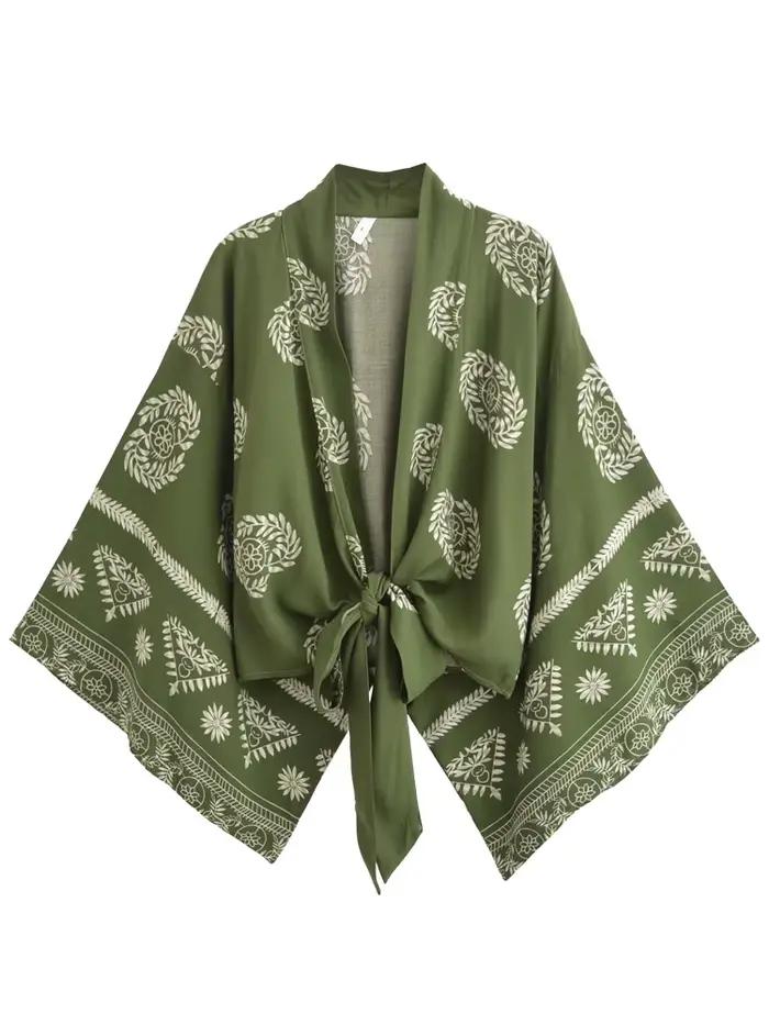 Cache maillot à manches chauve-souris imprimé floral pour femme, kimono bohème, robe courte, maillot