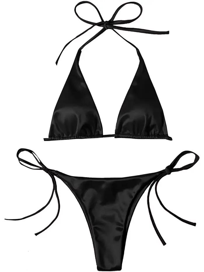 Maillot de bain brésilien sexy en satin à 13 couleurs pour femme, ensemble deux pièces, maillot de b