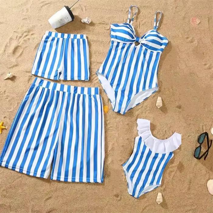 Maillot de bain une pièce à rayures pour la famille, tenue de plage assortie, bikini pour mère et fi