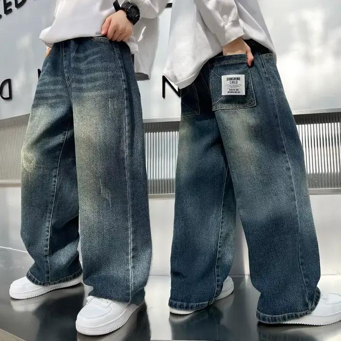 Jean à Jambes Droites et Larges pour Garçon, Pantalon Décontracté, Style Rétro, Adolescent, Nouvelle