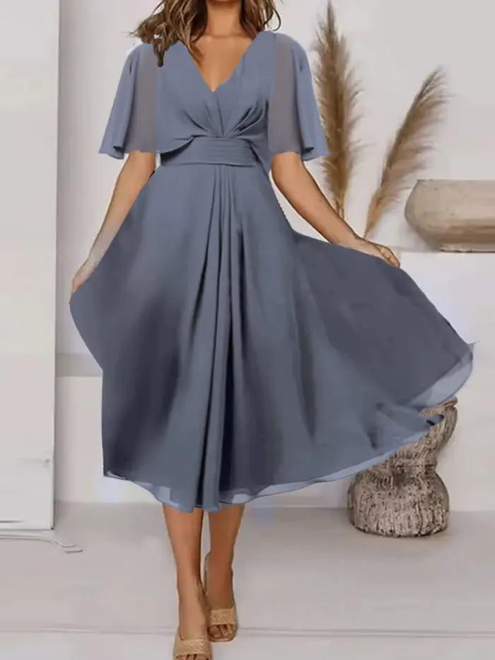 Robe de soirée longue et élégante pour femmes, grande taille, ligne A, col en V, volants, en moussel