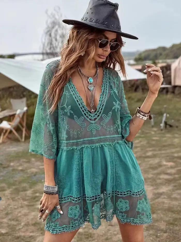 2025 Paréo de plage en dentelle, Tunique de maillot de bain pour femme