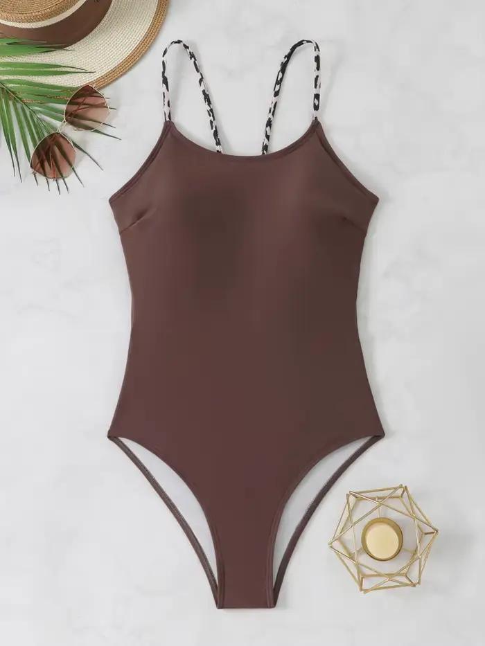 Maillot de bain une pièce pour femmes, couleur unie, col en V, Sexy, Monokini, dos nu, vêtements de