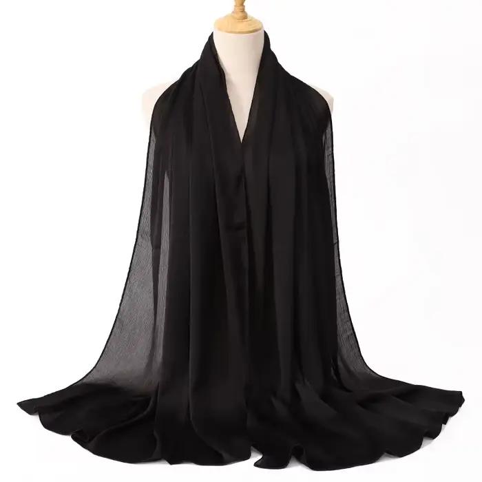 Écharpe Hijab en Satin Froissé pour Femme Musulmane, Châle en Mousseline de Soie, Uni, Respirant, Is