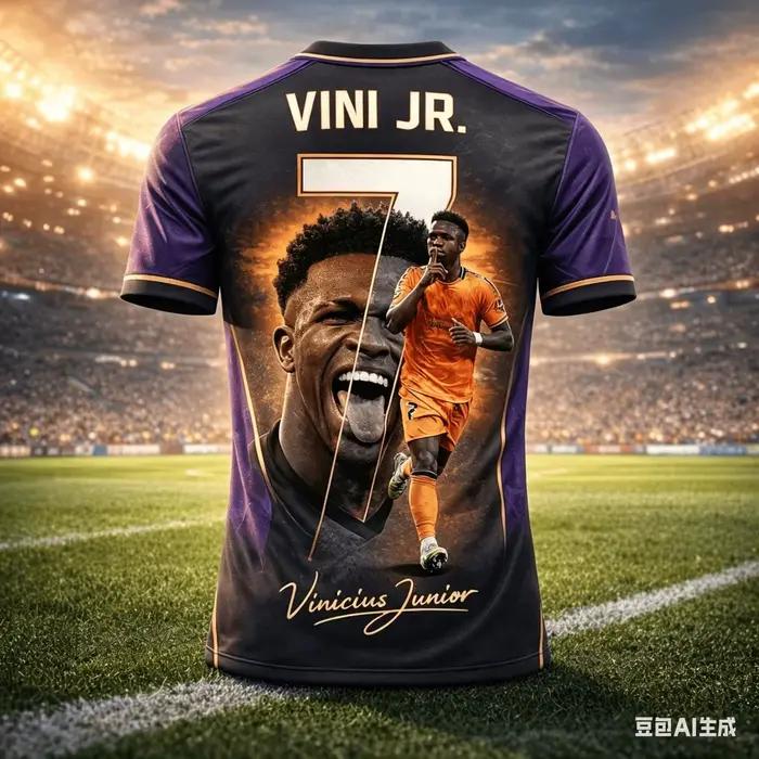 Maillot de football Vini Jr. 7 Vinicius Junior pour l'été, imprimé violet noir Y2K, respirant, unifo