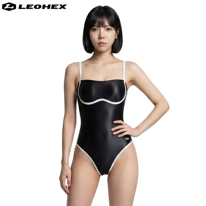 Maillot de bain une pièce LEOHEX pour femme, brillant et sans doublure, coupe haute amincissante, co