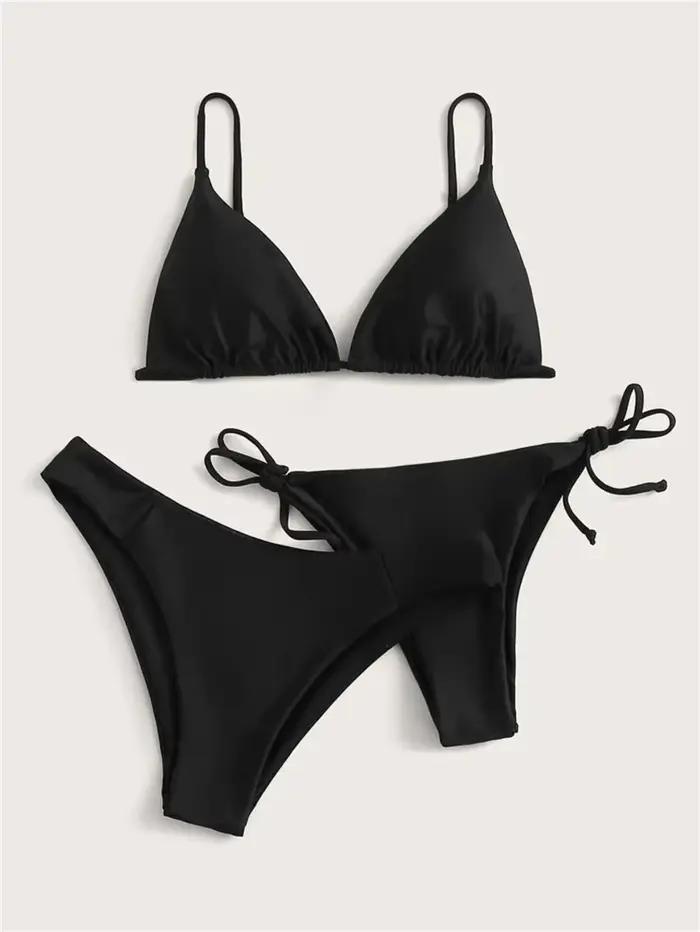 Bikini noir extrême maillot de bain Triangle Sexy String maillots de bain 3 pièces Bikinis ensemble