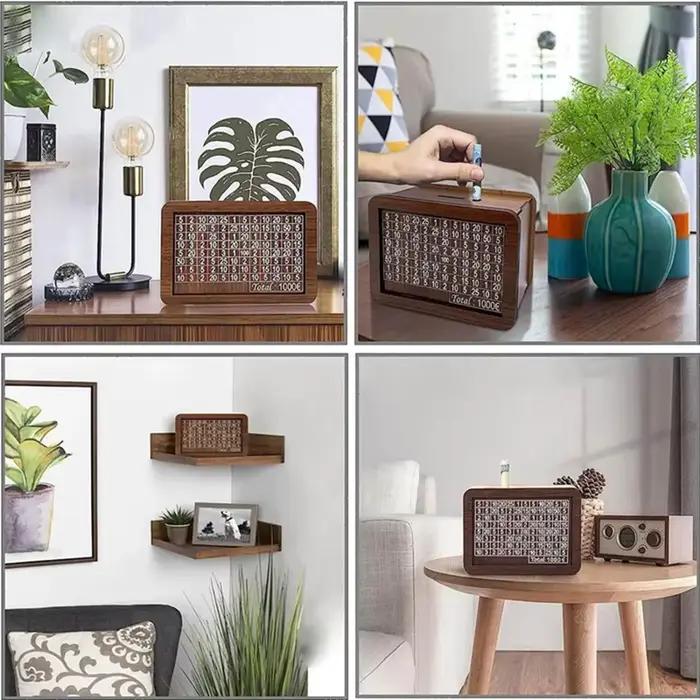 Tirelire Japonaise Rétro en Bois pour Enfant, Compartiment avec Comptoir, 1000 Euros, 1 Pièce