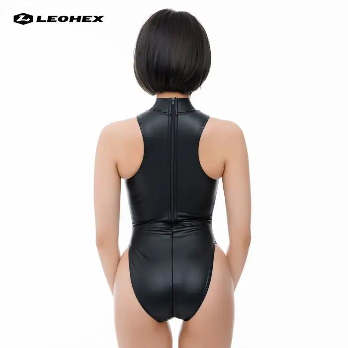 LEOHEX Maillot de bain une pièce finition mate pour femme - Col haut serré revêtement brillant style athlétique sexy