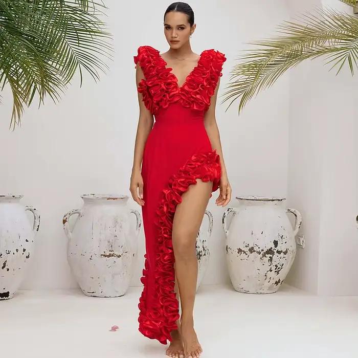 2025 Maillot de bain et jupe pour femme deux pièces Sexy rouge fleur 3D une pièce bikini ensemble maillots de bain robe de plage maillot de bain Monokini